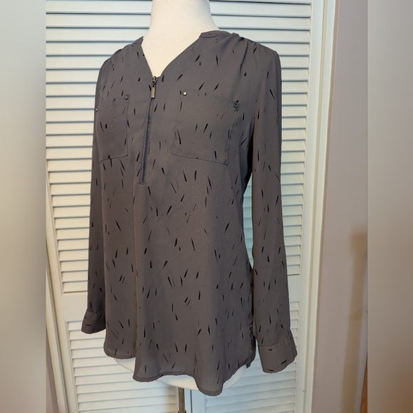 Apt 9 Tunic Blouse Womens Small 1/4 Zip V Neck Flowy Relaxed Gray Career Casual - Picture 1 of 9